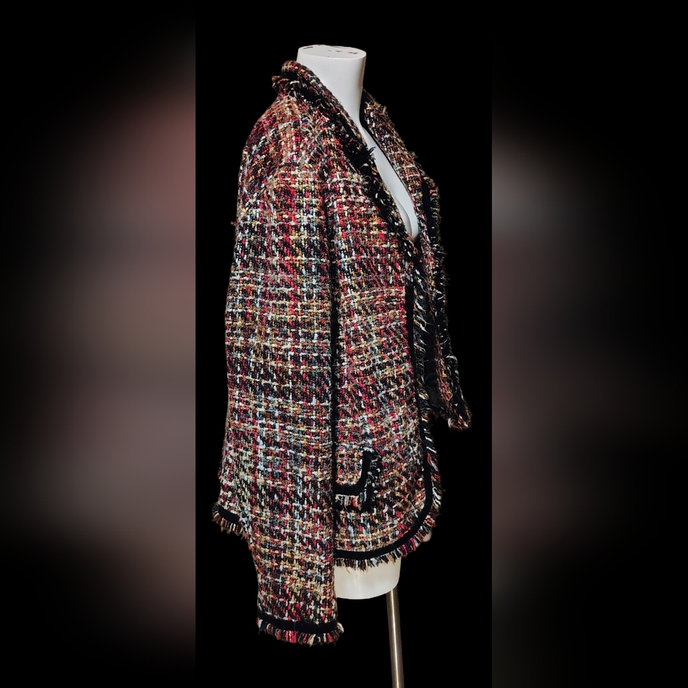 Sag Harbor Multicolor Tweed Fringe Blazer Jacket, Size 12 - Picture 6 of 8